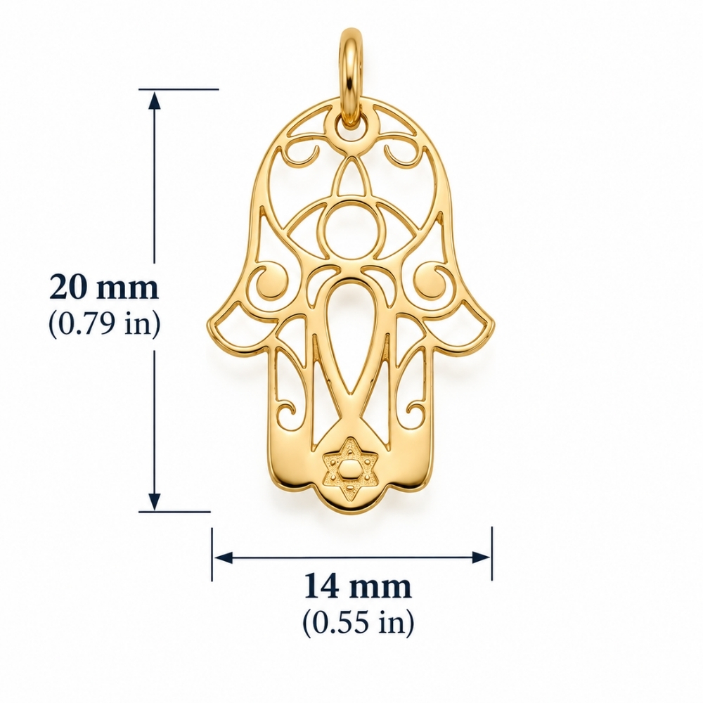 Hamsa Necklace with Star of David, 14K Solid Gold 20mm Pendant, Yellow or White Hamsa Necklace with Star of David, 14K Solid Gold 20mm Pendant, Yellow or White