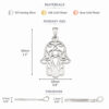 Hamsa pendant size guide: 30 mm x 20 mm (1.2 x 0.8 in), available in 925 sterling silver, 24K gold plated and rose gold plated