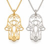14K yellow gold and 14K white gold filigree Hamsa Star of David pendants side by side