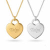 14K yellow gold and 14K white gold engraved name heart necklaces