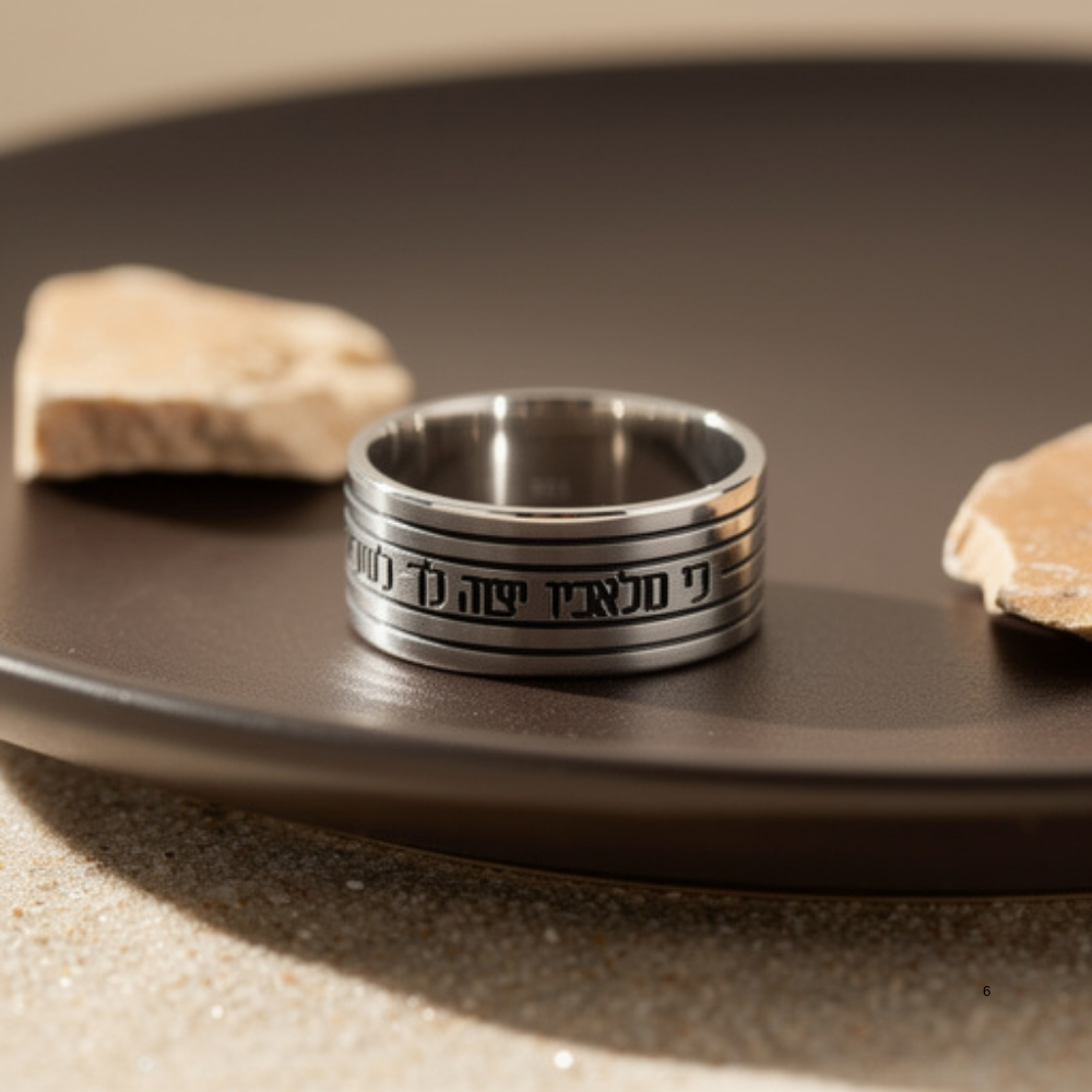Sterling Silver Hebrew Verse Ring, Israeli Judaica Psalm Protection Design Sterling Silver Hebrew Verse Ring, Israeli Judaica Psalm Protection Design