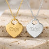 14K yellow gold and white gold name heart necklaces on Jerusalem stone