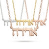 Three Hebrew name necklaces in sterling silver, gold plated and rose gold