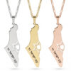 Israel map pendants with a cut-out Star of David in sterling silver, 24K gold plated and rose gold, engraved עם ישראל חי