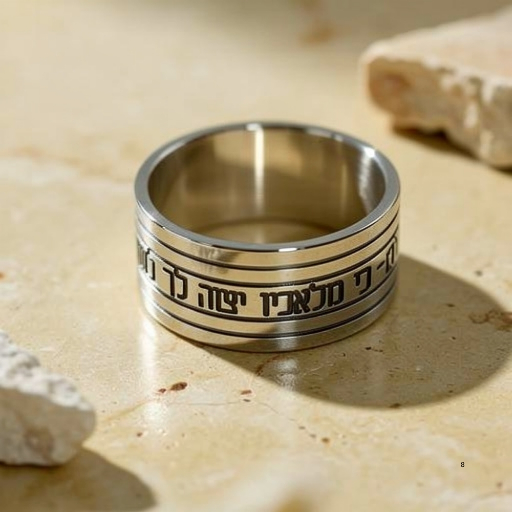 Sterling Silver Hebrew Verse Ring, Israeli Judaica Psalm Protection Design Sterling Silver Hebrew Verse Ring, Israeli Judaica Psalm Protection Design