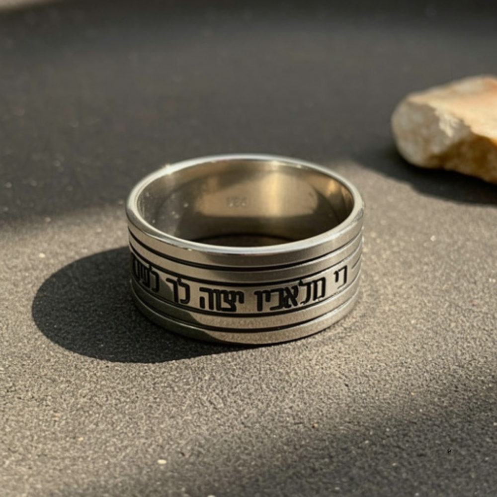 Sterling Silver Hebrew Verse Ring, Israeli Judaica Psalm Protection Design Sterling Silver Hebrew Verse Ring, Israeli Judaica Psalm Protection Design