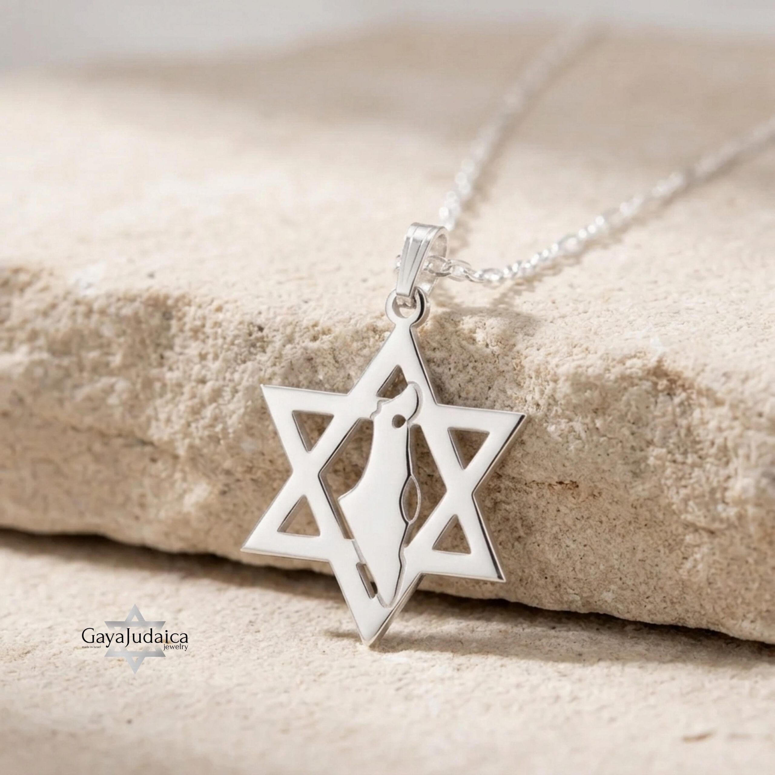 Star of David Necklace with Israel Map Cut-Out, Judaica Pendant Star of David Necklace with Israel Map Cut-Out, Judaica Pendant