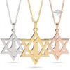 Star of David Necklace with Israel Map Cut-Out — silver, gold and rose gold Star of David pendants side by side