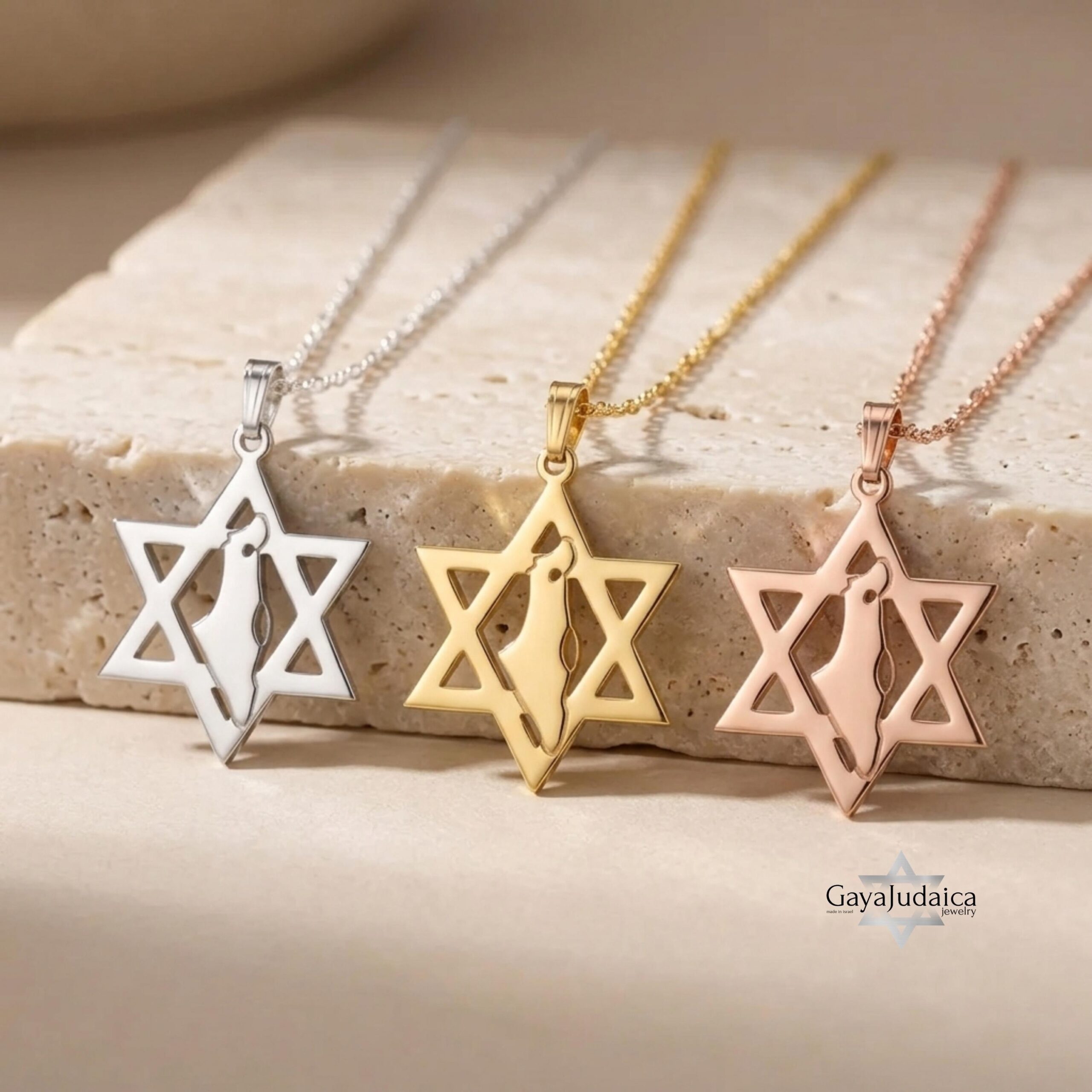 Star of David Necklace with Israel Map Cut-Out, Judaica Pendant Star of David Necklace with Israel Map Cut-Out, Judaica Pendant