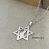 Star of David Necklace with Israel Map Cut-Out — silver Magen David pendant on textured linen