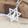 Star of David Necklace with Israel Map Cut-Out — silver Star of David pendant against olive wood