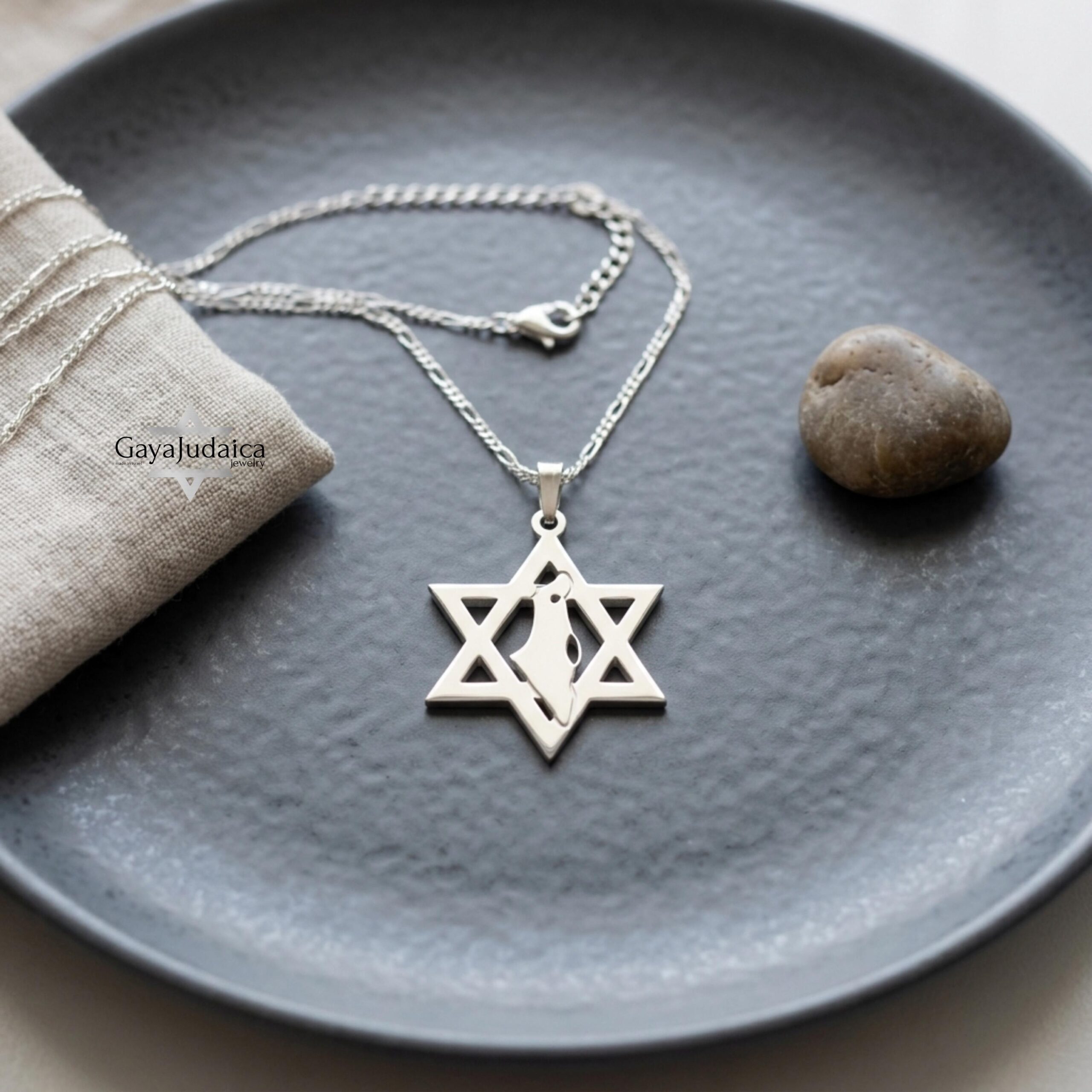 Star of David Necklace with Israel Map Cut-Out, Judaica Pendant Star of David Necklace with Israel Map Cut-Out, Judaica Pendant