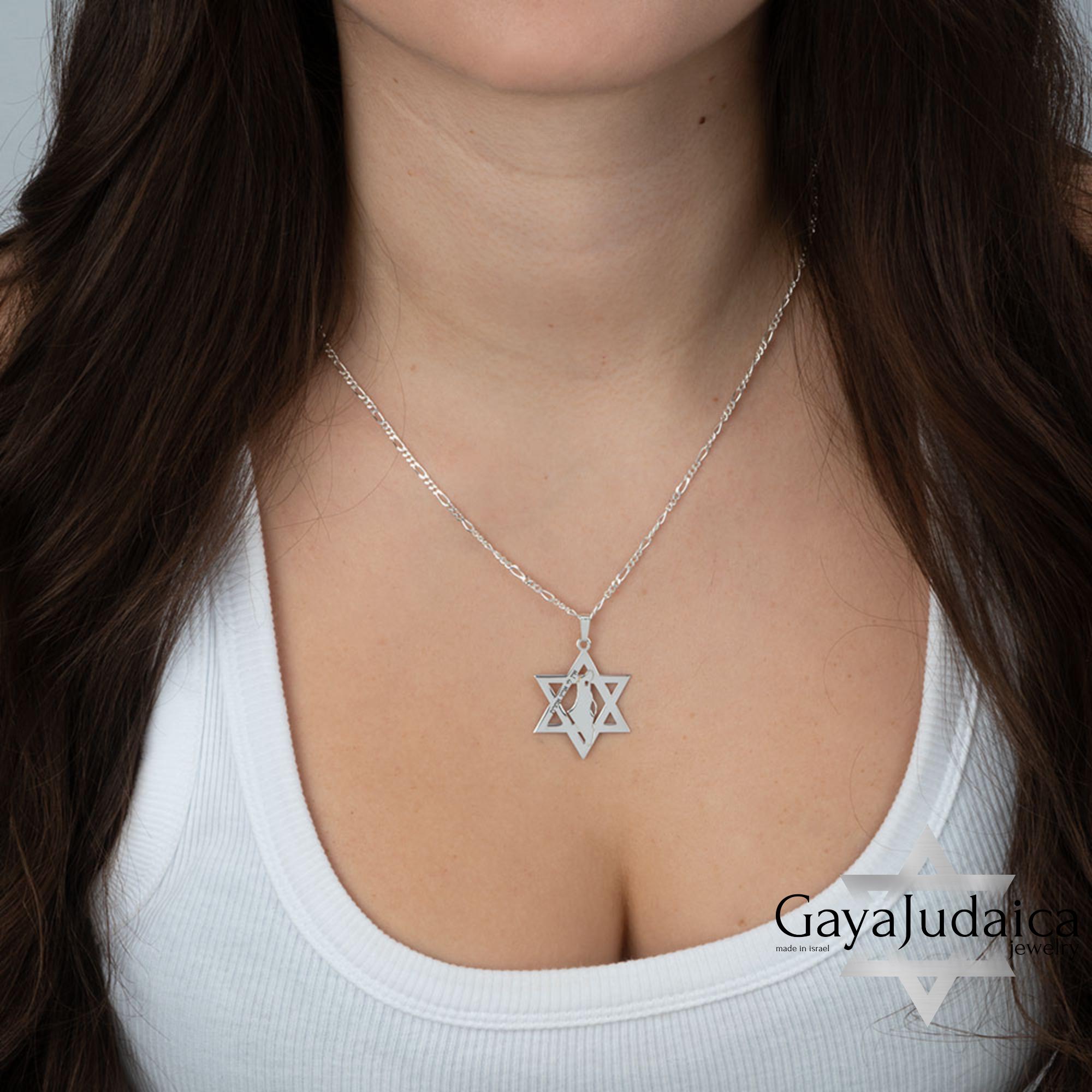 Star of David Necklace with Israel Map Cut-Out, Judaica Pendant Star of David Necklace with Israel Map Cut-Out, Judaica Pendant