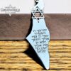 Israel Map Necklace with Hebrew Bible Verse — close detail of the Star of David and Hebrew text