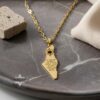 Israel Map Necklace with Hebrew Bible Verse — gold plated pendant with Jerusalem stone