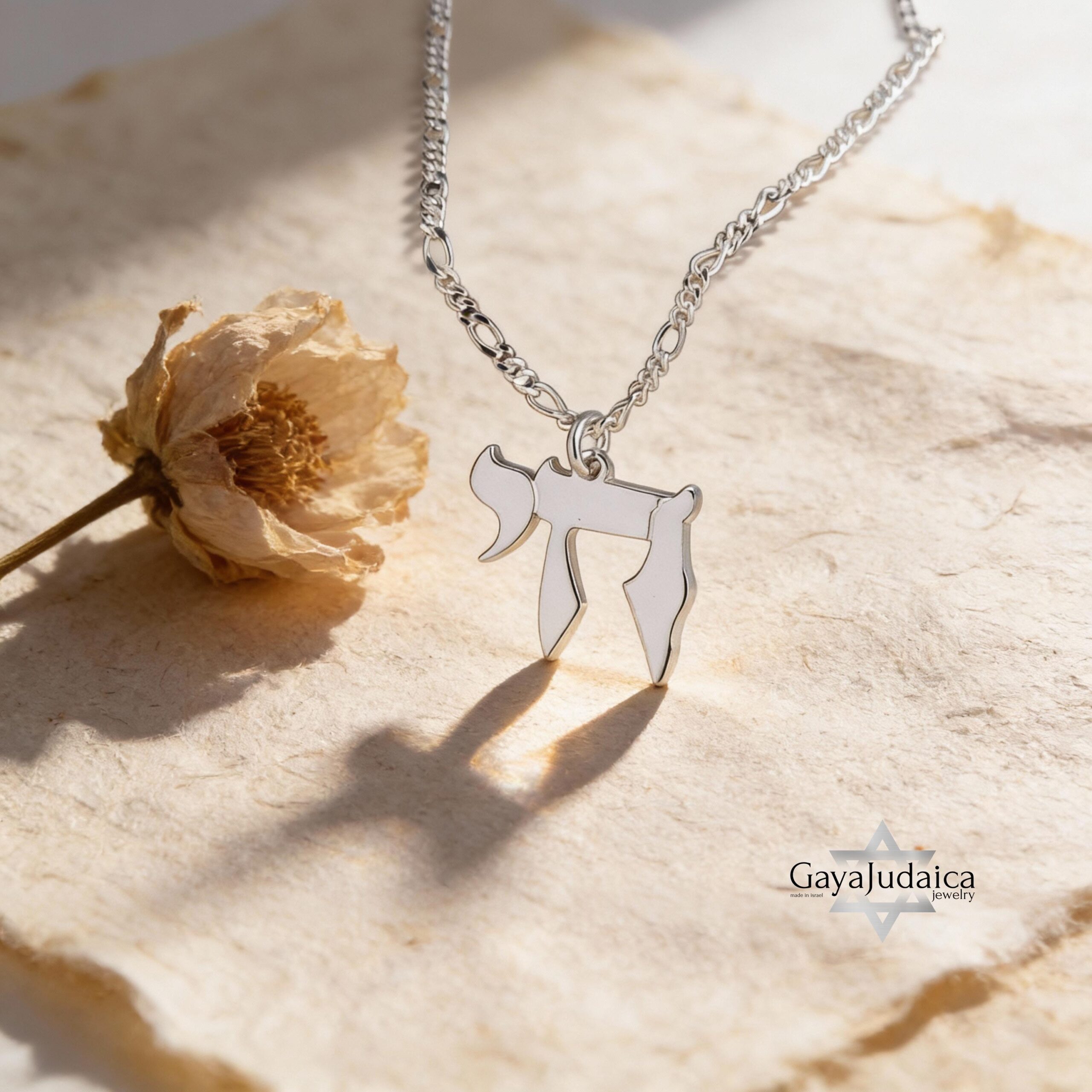 Hebrew Chai Necklace with Israel Map, Judaica Pendant Hebrew Chai Necklace with Israel Map, Judaica Pendant