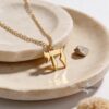 Hebrew Chai Necklace with Israel Map — gold plated Chai pendant on a pale plate