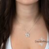 Hebrew Chai Necklace with Israel Map — model wearing the sterling silver Chai necklace