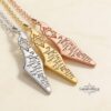 Israel Map Necklace with Engraved Bible Verse — silver, rose gold and gold plated pendants side by side