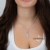 Israel Map Necklace with Engraved Bible Verse — model wearing the engraved Israel map necklace