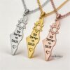 Am Yisrael Chai Israel Map Necklace — silver, gold and rose gold memorial pendants together