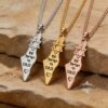 Am Yisrael Chai Israel Map Necklace — three finishes displayed on Jerusalem stone