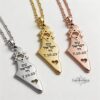 Am Yisrael Chai Israel Map Necklace — all three finishes photographed on white