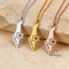 Israel Map Necklace with Cut-Out Star of David — silver, gold and rose gold map pendants side by side