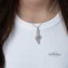 Israel Map Necklace with Cut-Out Star of David — model wearing the Israel map necklace with a ribbed top