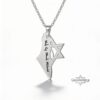 Silver Israel map and Star of David pendant on a fine chain