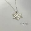 Silver Star of David necklace on a brown ceramic plate