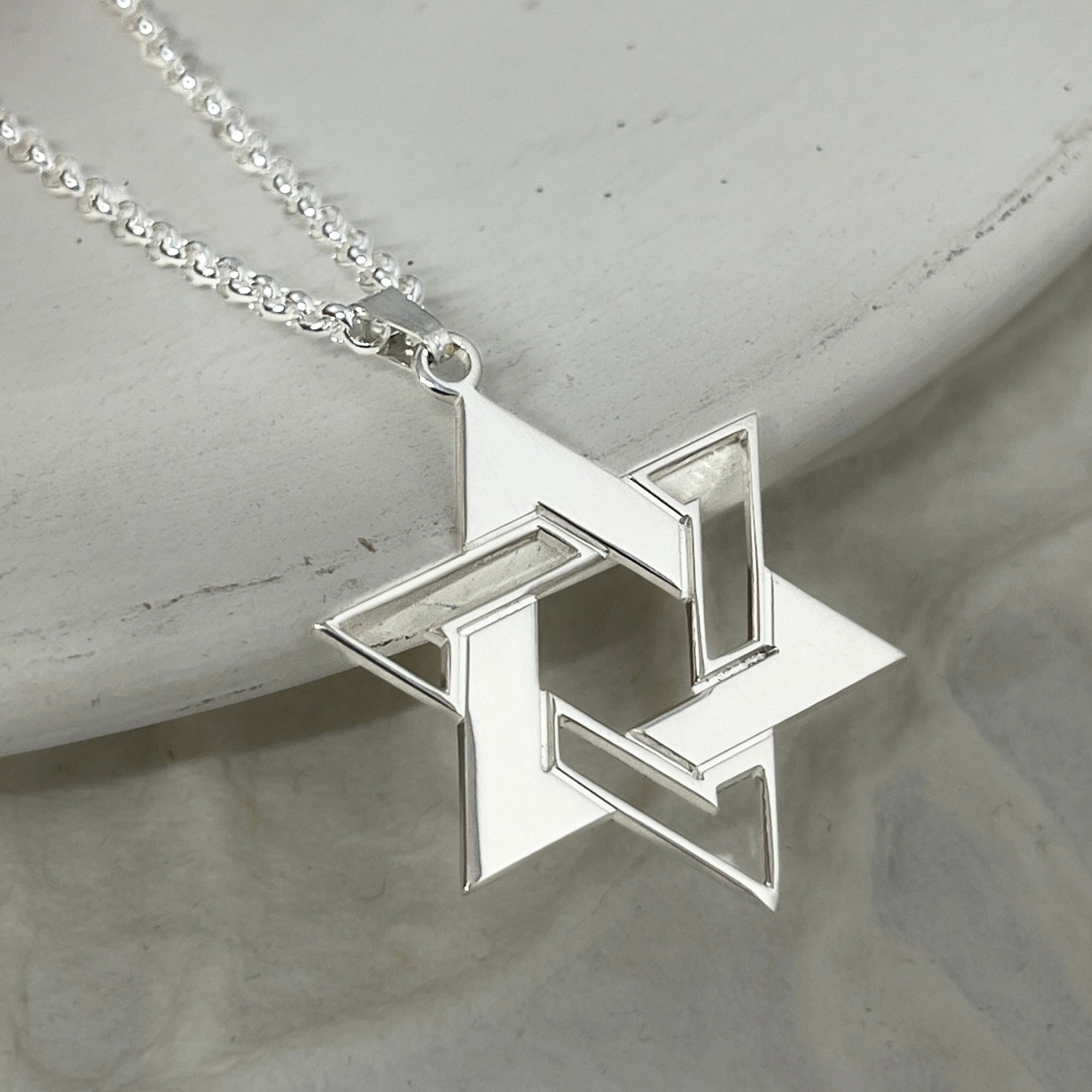 Sterling Silver Star of David Necklace, Large Magen David Pendant, Jewish Jewelry Sterling Silver Star of David Necklace, Large Magen David Pendant, Jewish Jewelry