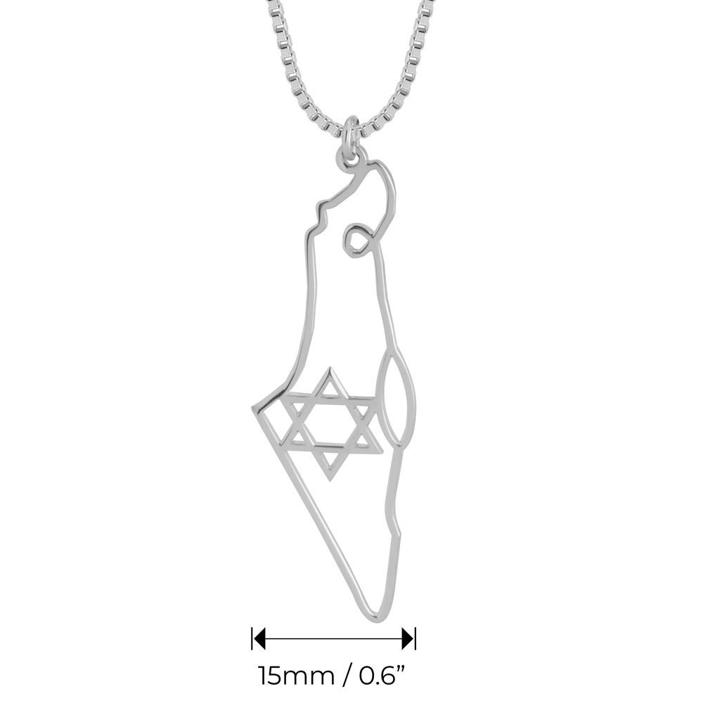 Israel Map Necklace, Star of David, Sterling Silver Jewish Jewelry Israel Map Necklace, Star of David, Sterling Silver Jewish Jewelry