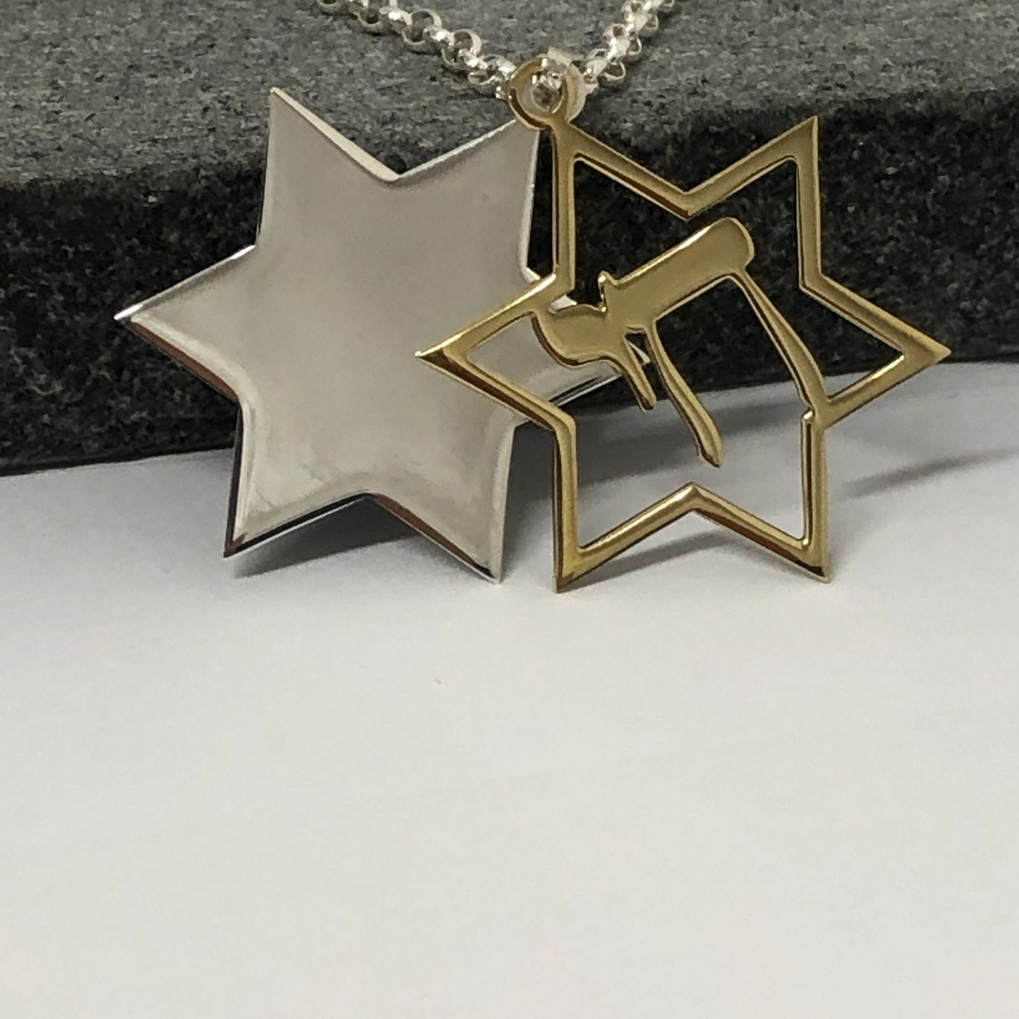 Large Chai Star of David Necklace, Sterling Silver Jewish Pendant Large Chai Star of David Necklace, Sterling Silver Jewish Pendant
