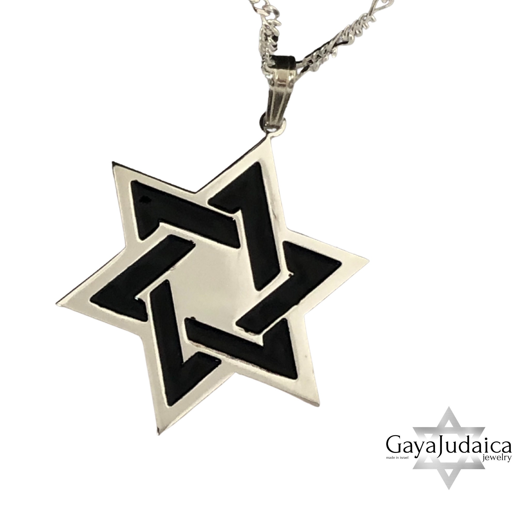 Two-Tone Sterling Silver Star of David Necklace, Men's Judaica Jewelry Two-Tone Sterling Silver Star of David Necklace, Men's Judaica Jewelry