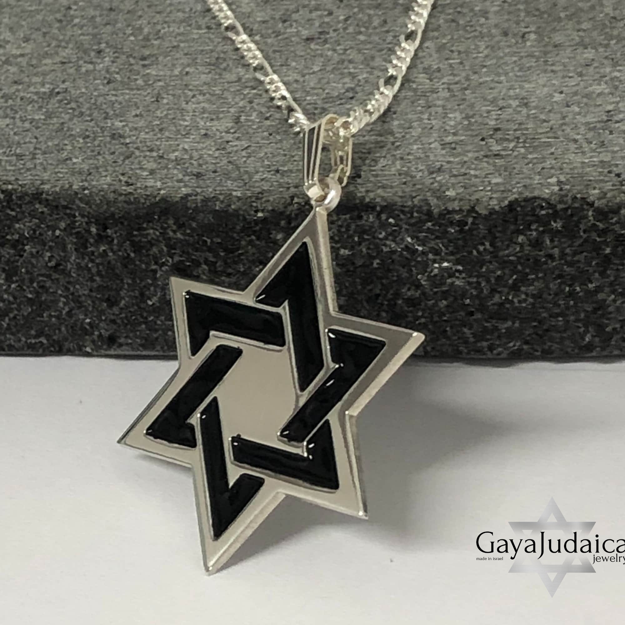 Two-Tone Sterling Silver Star of David Necklace, Men's Judaica Jewelry Two-Tone Sterling Silver Star of David Necklace, Men's Judaica Jewelry