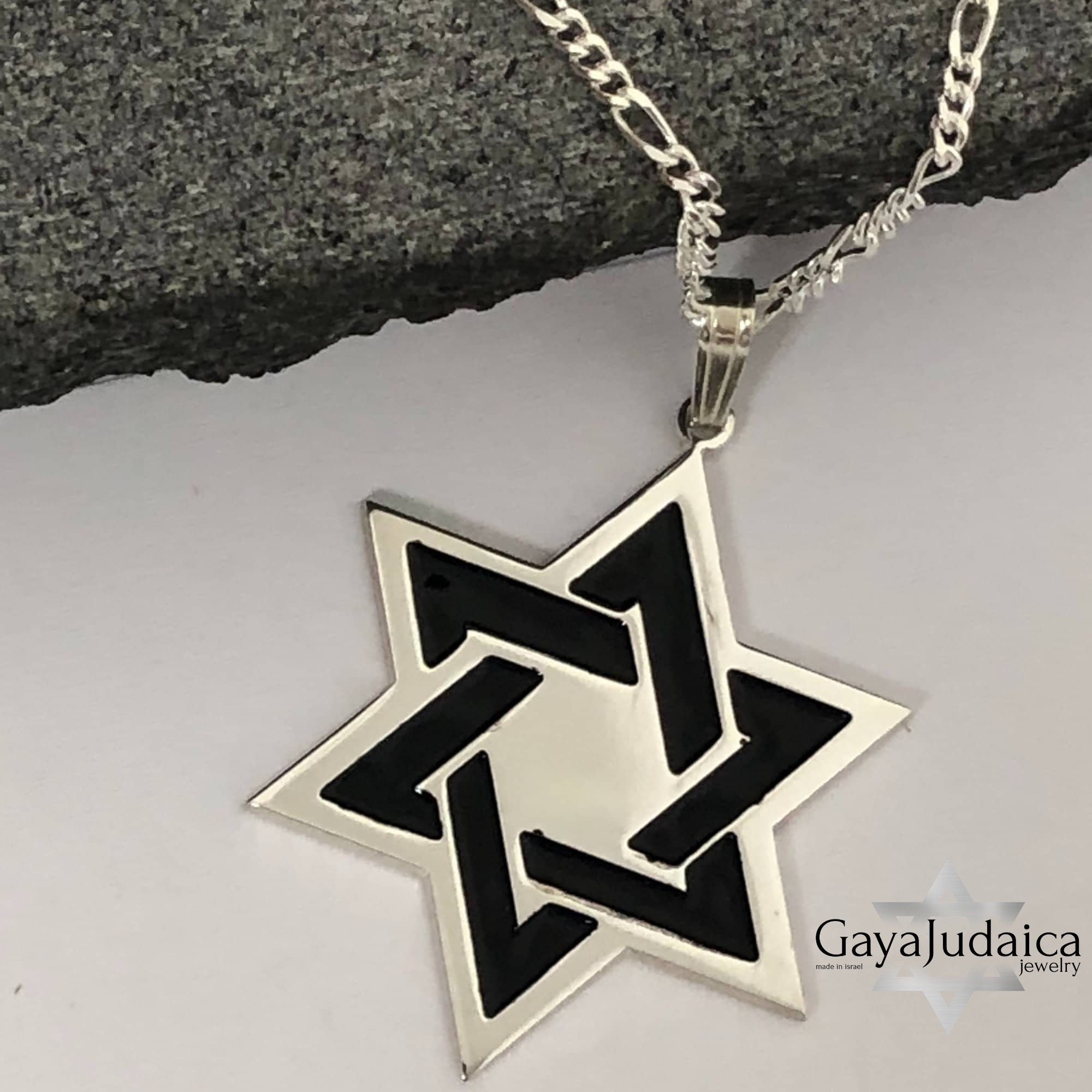Two-Tone Sterling Silver Star of David Necklace, Men's Judaica Jewelry Two-Tone Sterling Silver Star of David Necklace, Men's Judaica Jewelry