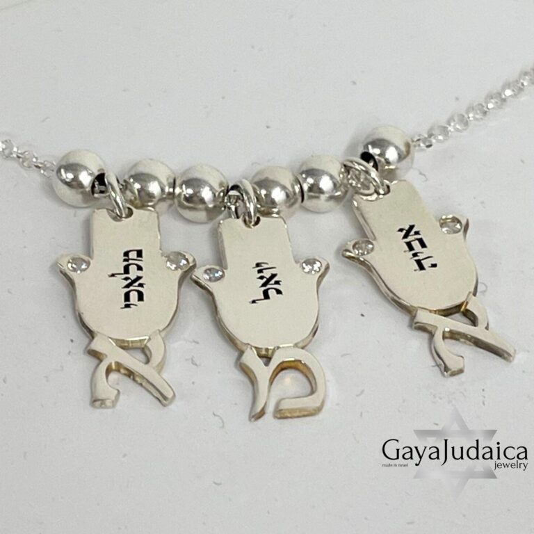 personalized gift for mom - Sterling Silver Hamsa Pendants with Cubic Zirconia and Children's Names.