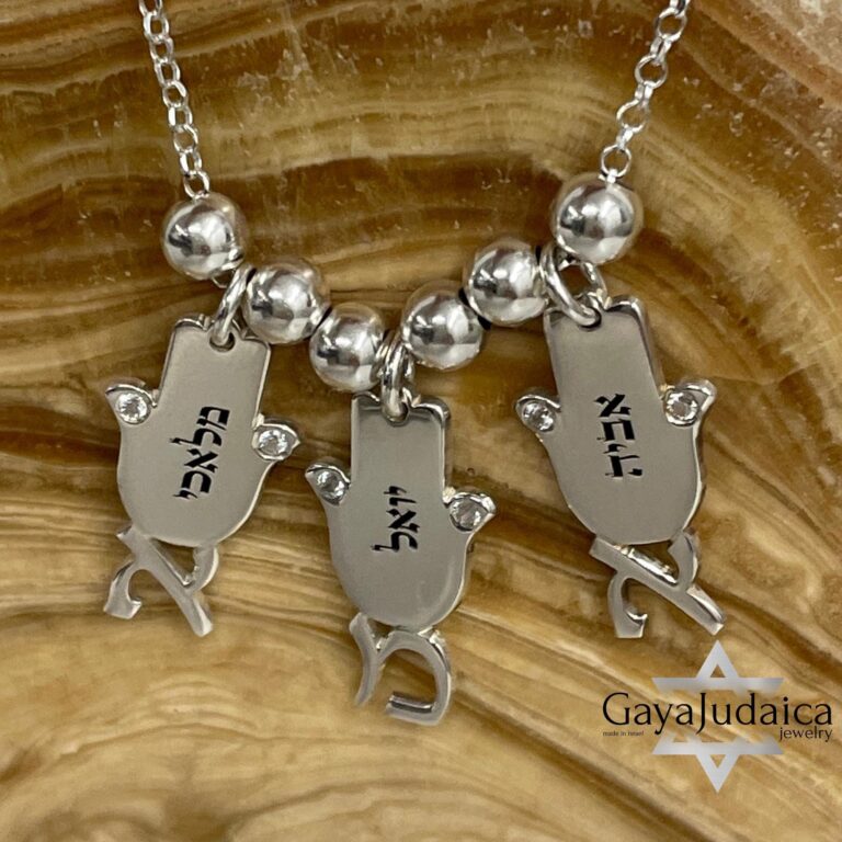 personalized gift for mom - Sterling Silver Hamsa Pendants with Cubic Zirconia and Children's Names. - handmade in Israel