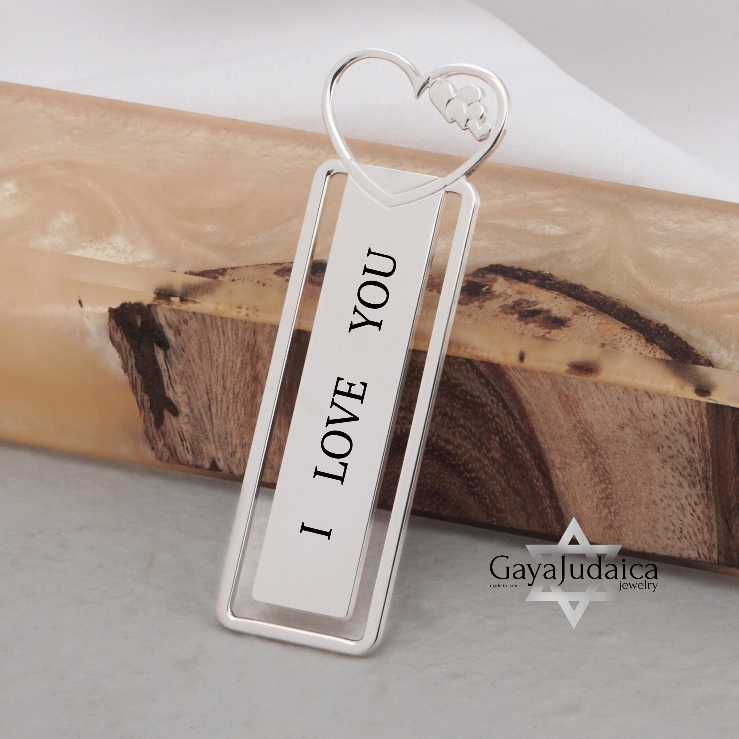 Sterling Silver Heart Bookmark, Hebrew/English Engraving, Judaica Gift Sterling Silver Heart Bookmark, Hebrew/English Engraving, Judaica Gift