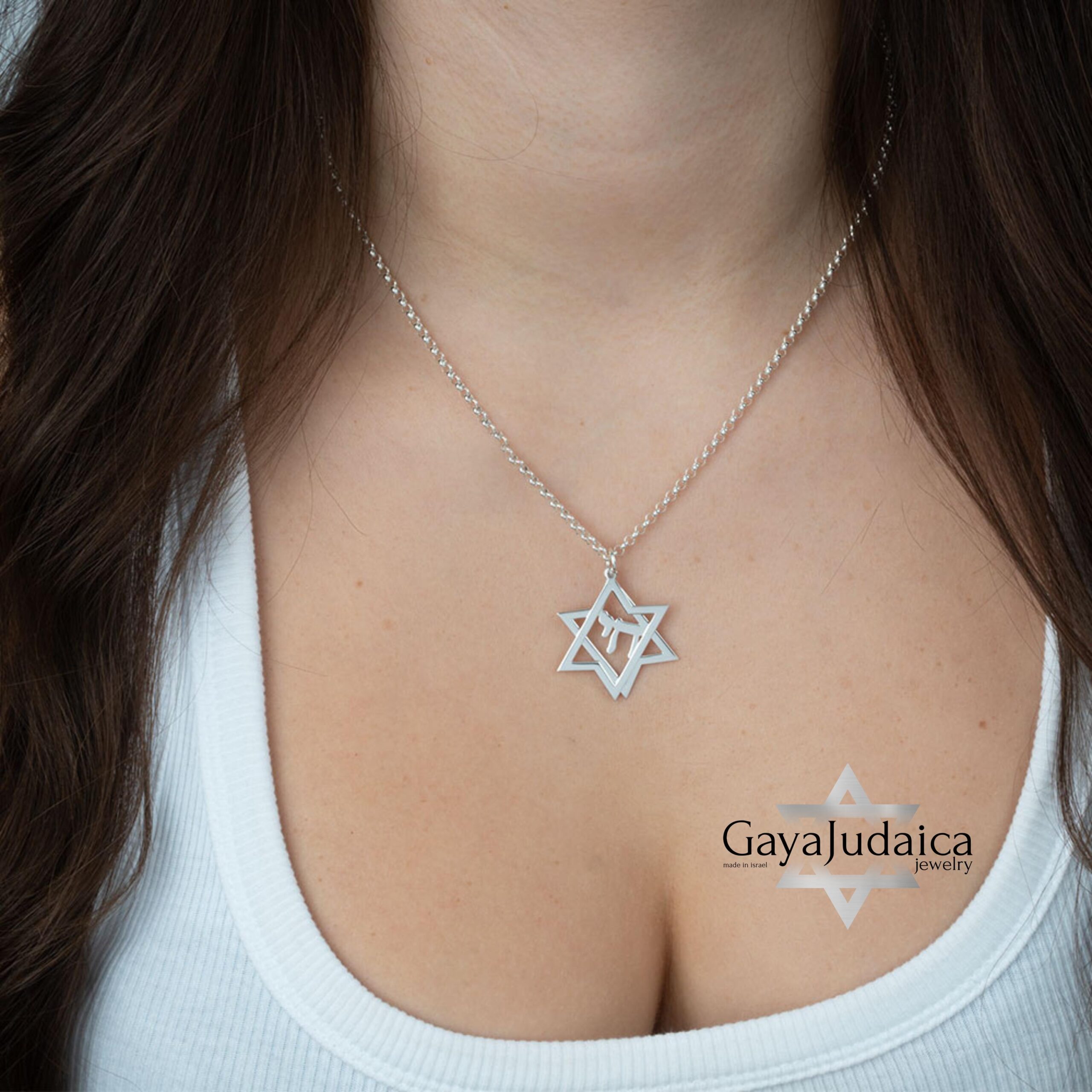 Sterling Silver Star of David Chai Pendant, Handmade Judaica Necklace, Gift from Israel Sterling Silver Star of David Chai Pendant, Handmade Judaica Necklace, Gift from Israel