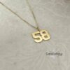 Number Necklace 14K Solid Gold, Custom Jersey or Anniversary Date, 17mm Pendant - handmade in Israel