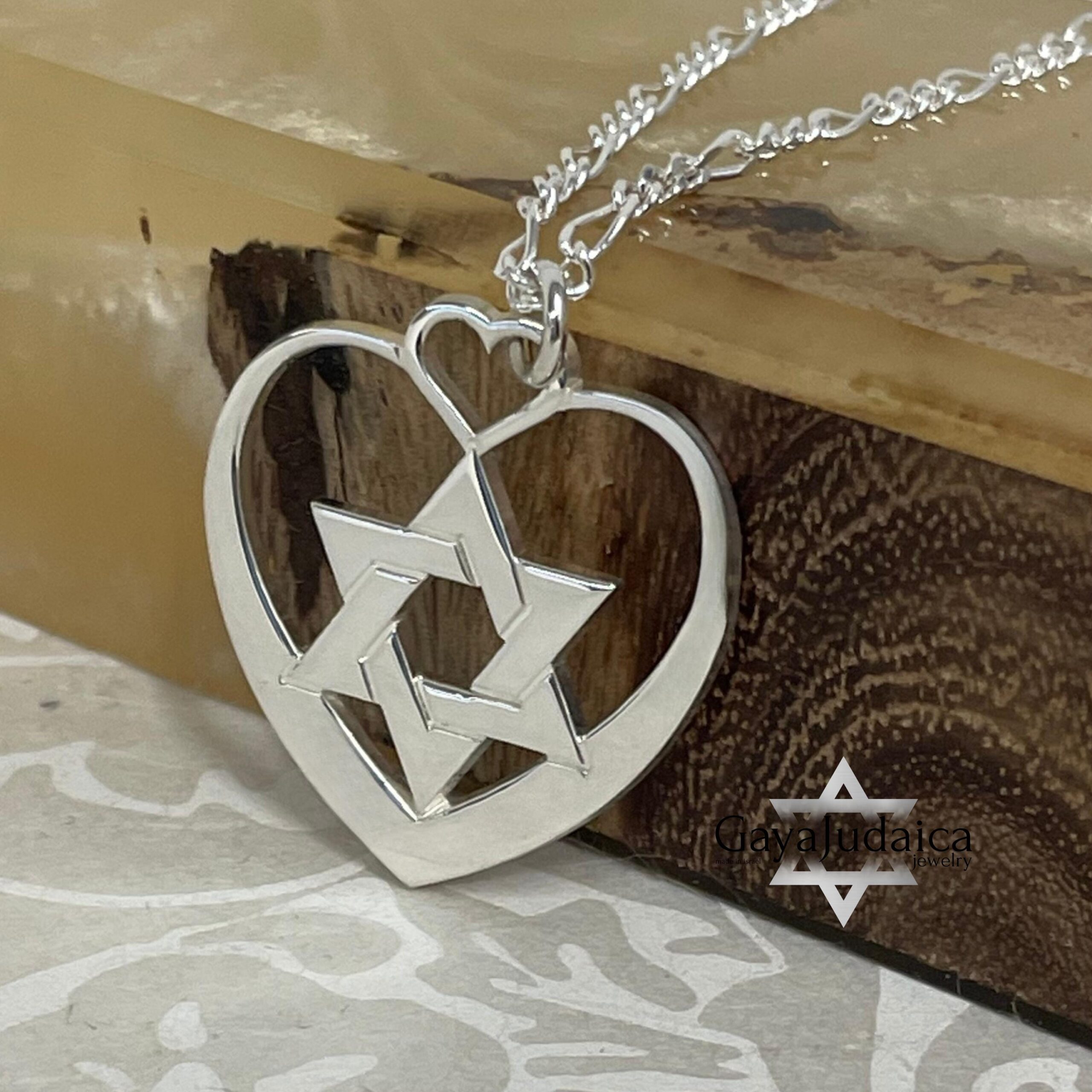 Heart Necklace with Star of David, Sterling Silver 25mm Pendant, Gold or Rose Plated Heart Necklace with Star of David, Sterling Silver 25mm Pendant, Gold or Rose Plated