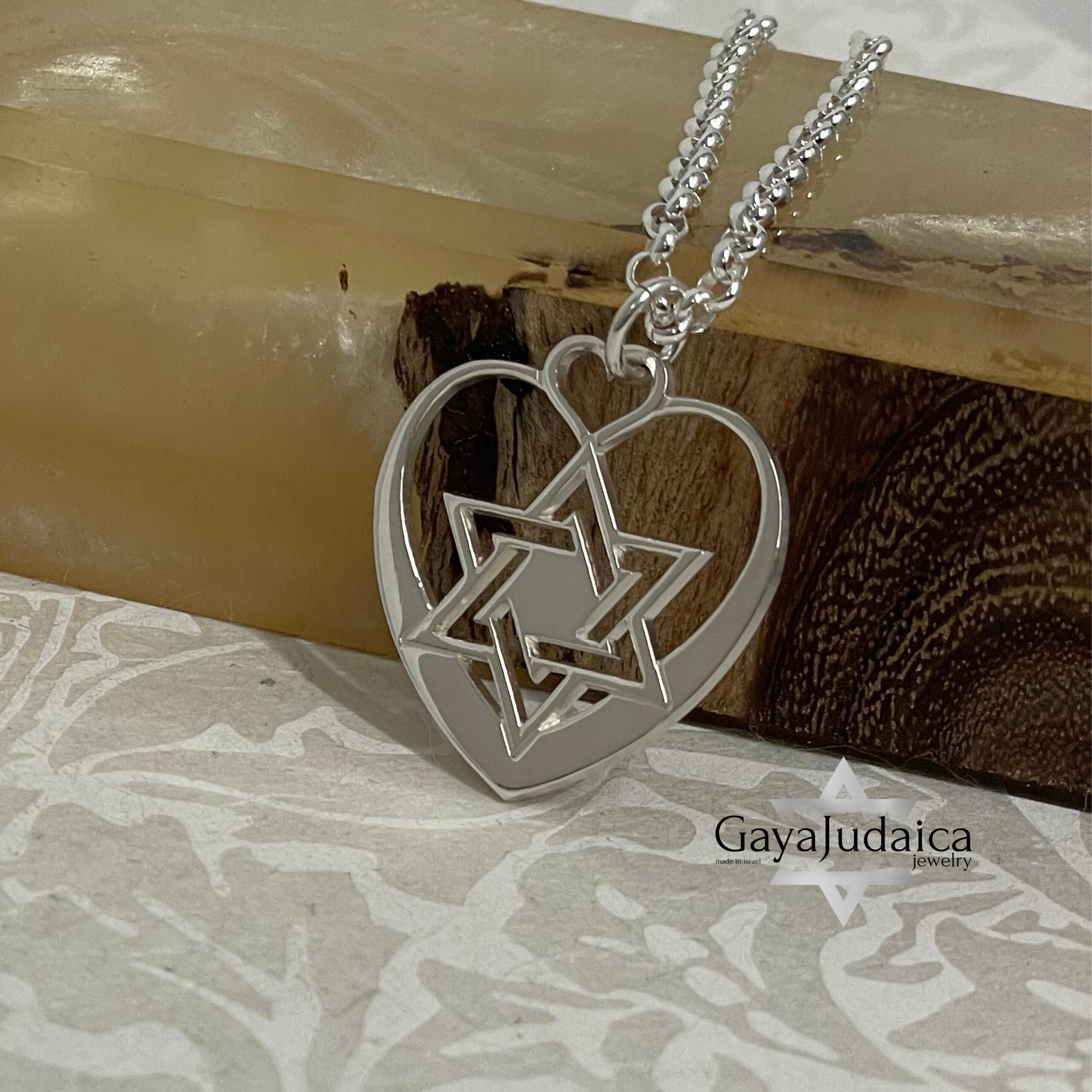 Jewish Star Heart Necklace Sterling Silver, 25mm Cutout Pendant, Gold or Rose Plated Jewish Star Heart Necklace Sterling Silver, 25mm Cutout Pendant, Gold or Rose Plated