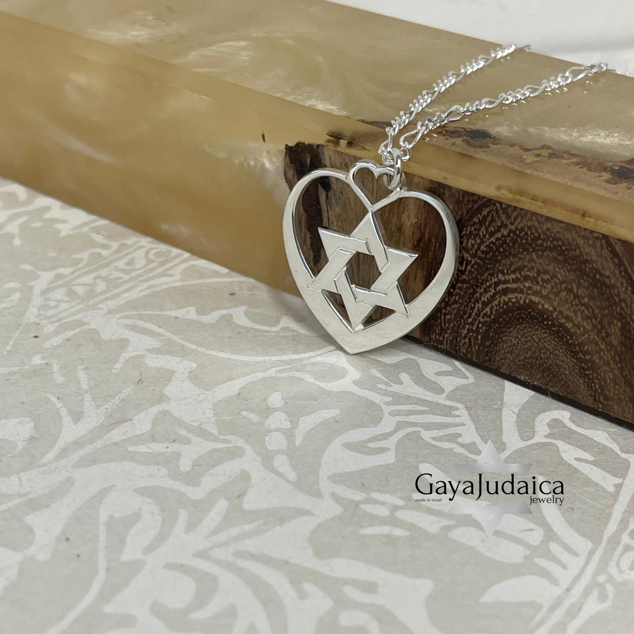 Heart Necklace with Star of David, Sterling Silver 25mm Pendant, Gold or Rose Plated Heart Necklace with Star of David, Sterling Silver 25mm Pendant, Gold or Rose Plated