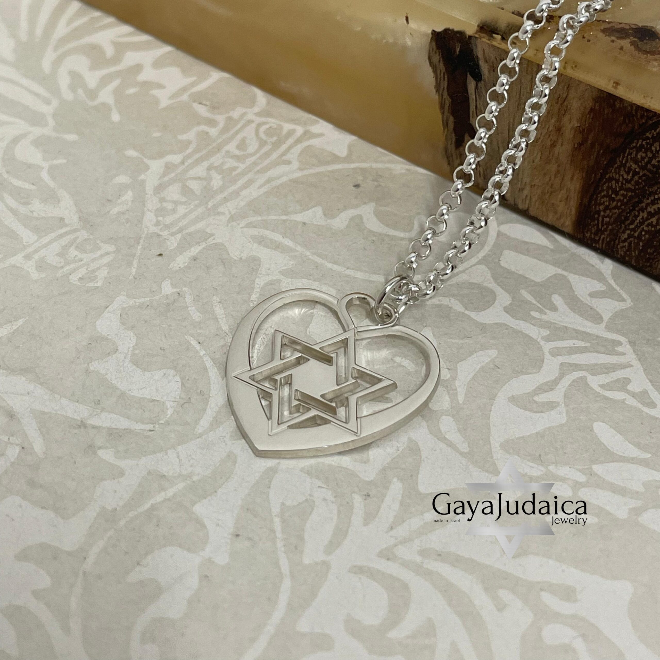 Jewish Star Heart Necklace Sterling Silver, 25mm Cutout Pendant, Gold or Rose Plated Jewish Star Heart Necklace Sterling Silver, 25mm Cutout Pendant, Gold or Rose Plated