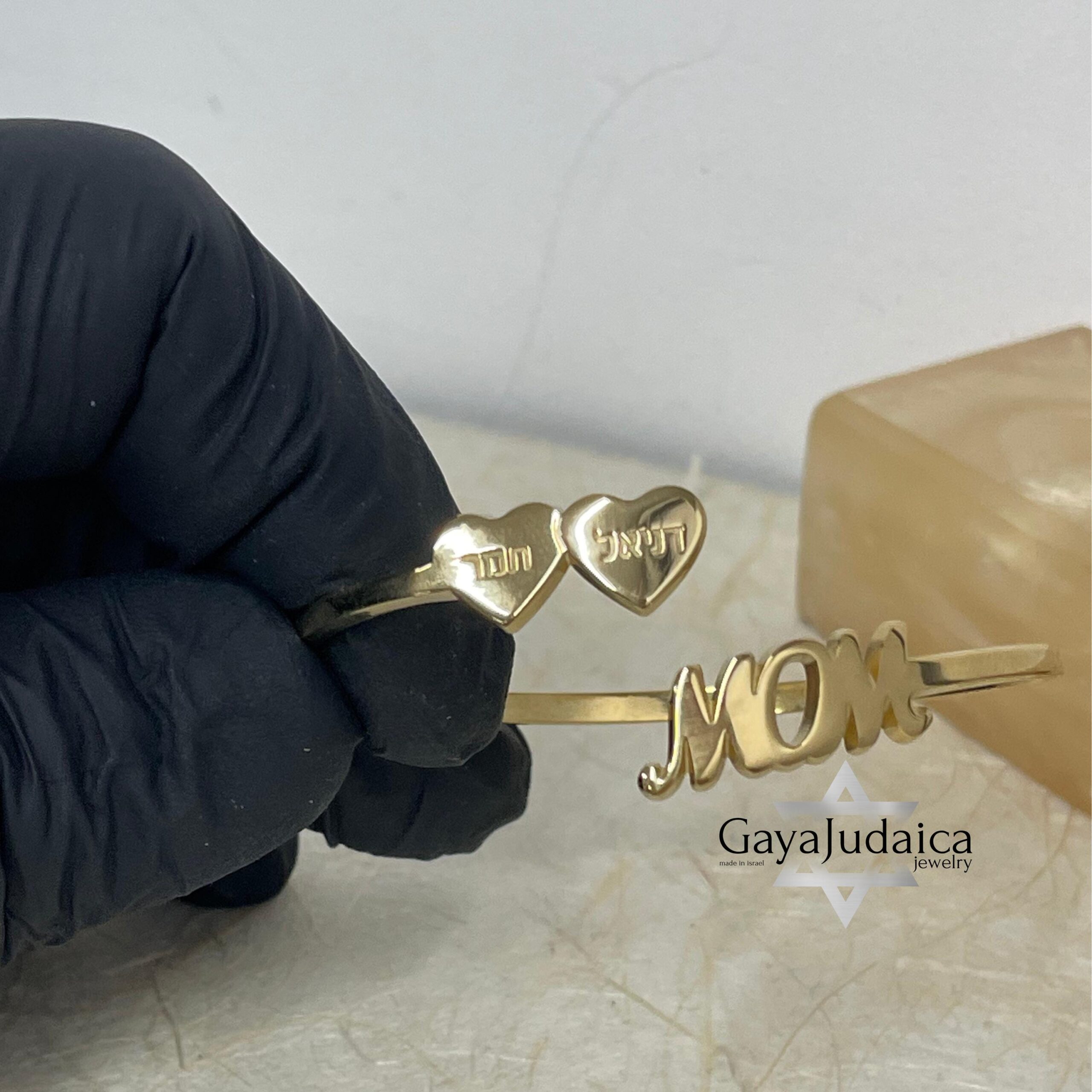 Personalized Mom Bangle with Engraved Hebrew Names, Sterling Silver, Gold Plated Personalized Mom Bangle with Engraved Hebrew Names, Sterling Silver, Gold Plated