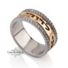 14K Gold Hebrew Ring - Two-Tone Diamond Judaica Jewelry - handmade in Israel