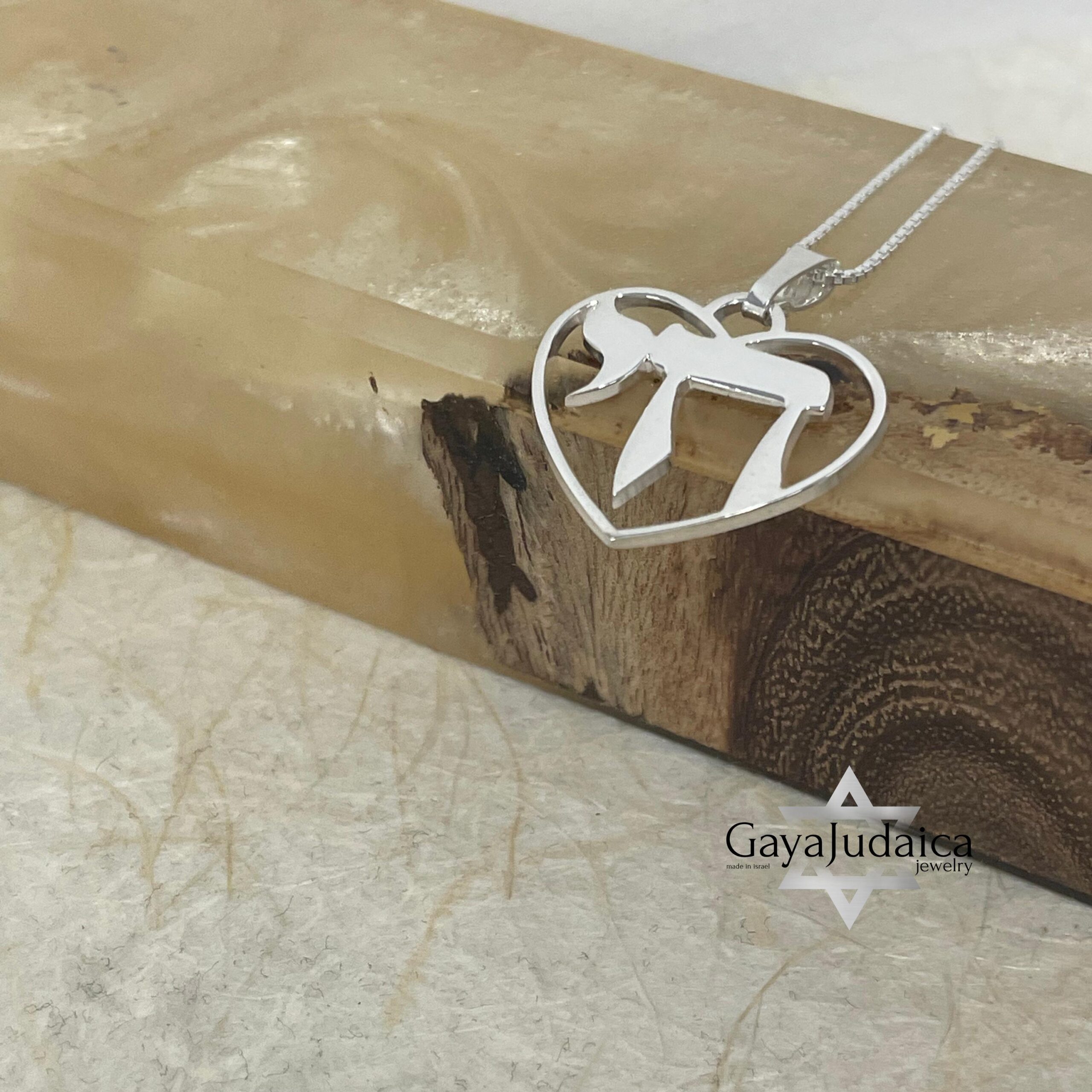 Chai Heart Necklace Sterling Silver, Cutout Hebrew Life Symbol, 21mm Judaica Pendant Chai Heart Necklace Sterling Silver, Cutout Hebrew Life Symbol, 21mm Judaica Pendant
