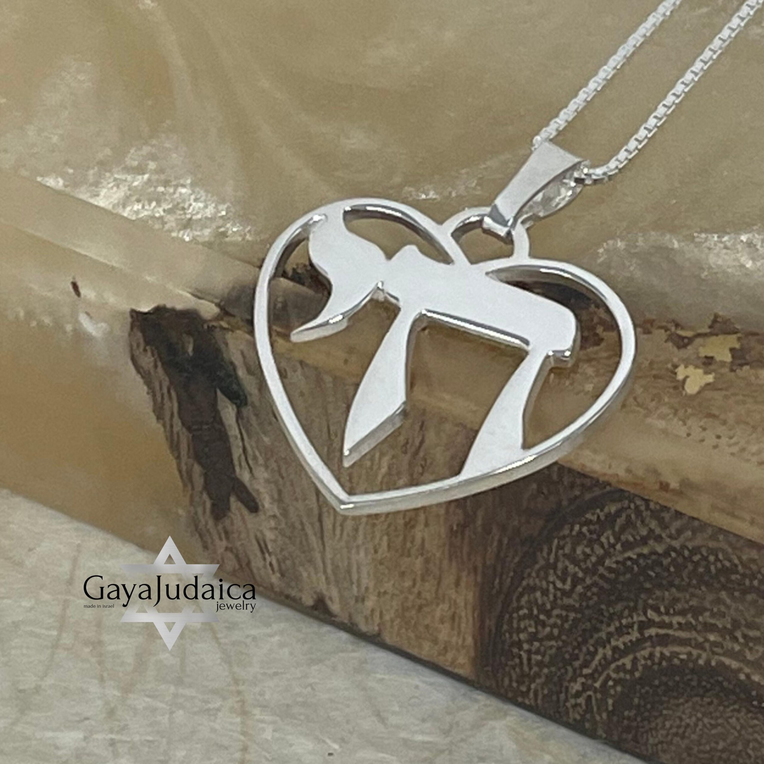 Chai Heart Necklace Sterling Silver, Cutout Hebrew Life Symbol, 21mm Judaica Pendant Chai Heart Necklace Sterling Silver, Cutout Hebrew Life Symbol, 21mm Judaica Pendant